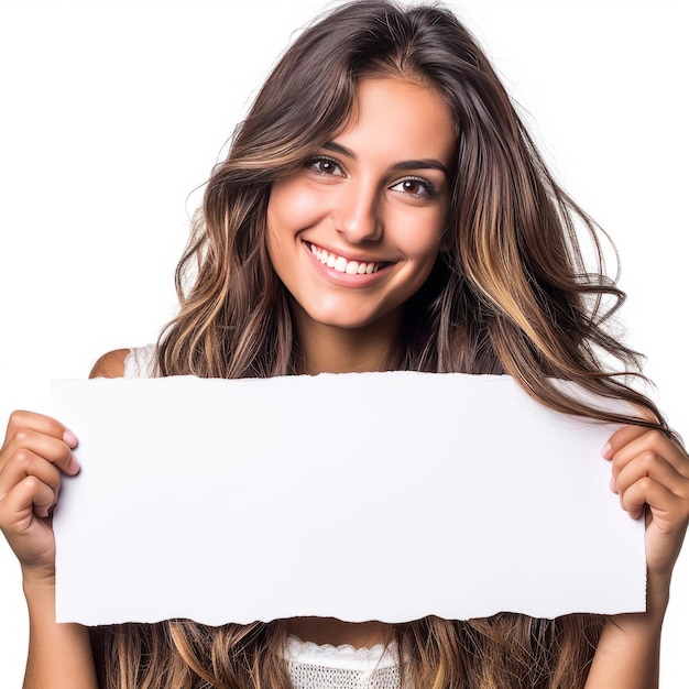 Woman Holding White Paper for Display or Documentation