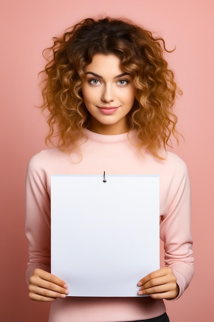 Woman holding white piece of paper with pen on it Generative AI