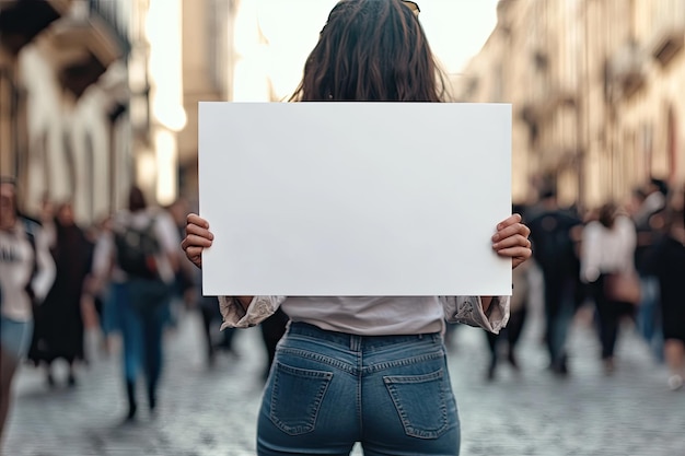 Woman holding a white placard with copy space at the black lives matter protest