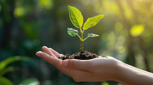 Woman holding young tree sapling