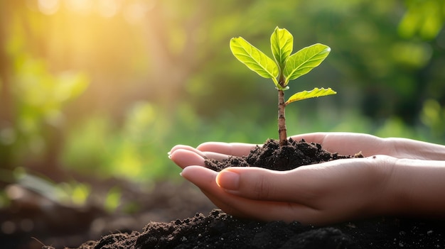 Woman holding young tree sapling