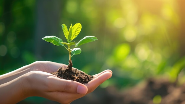 Woman holding young tree sapling