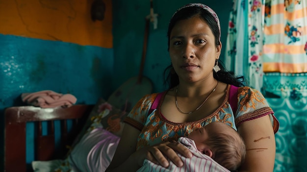 a woman holds a baby in a hospital room with a baby in the foreground