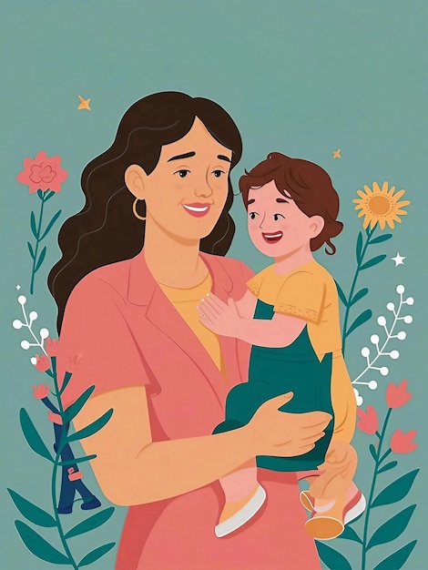 a woman holds a baby and a picture of a child illustration