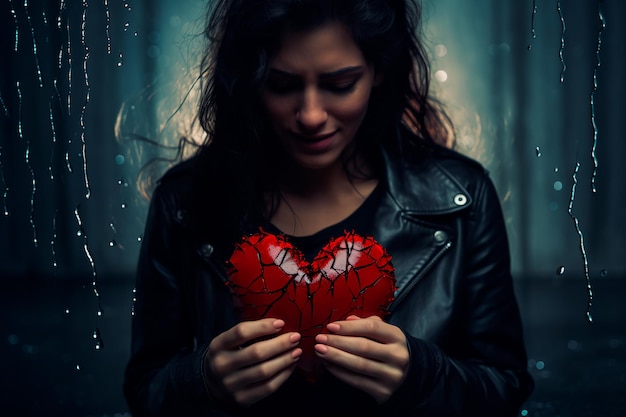 A woman holds a broken heart A fantastic image of a broken heart in a chest A womans broken heart