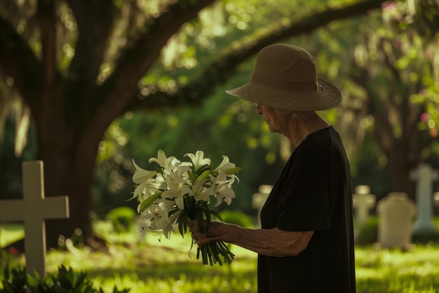 a woman holds a bunch of flowers in a garden