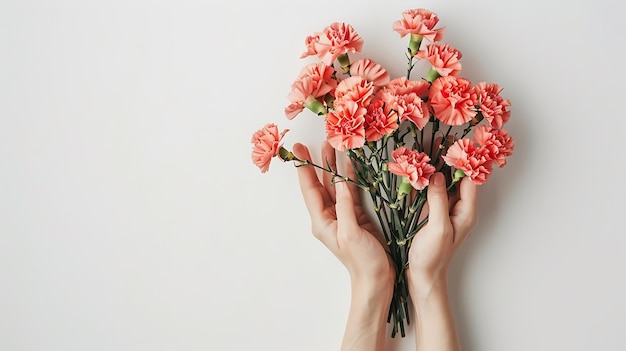 a woman holds a bunch of flowers in her hands