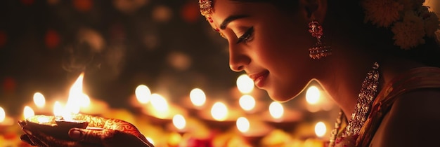 Photo a woman holds a candle in front of a candle