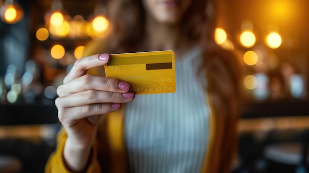 a woman holds a credit card in her hand showcasing convenience and financial independence