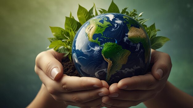 Photo a woman holds a globe with the word earth on it