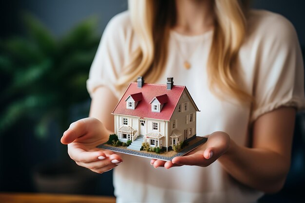 Woman Holds Model House and Keys