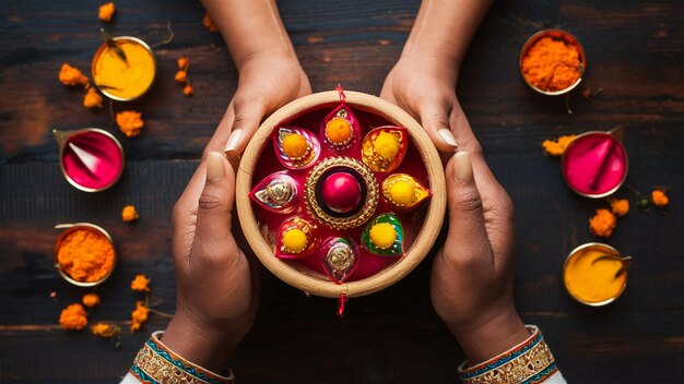 Photo a woman holds a plate of sweets in her hands