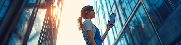 Photo a woman holds a tablet with a picture of a woman holding a tablet