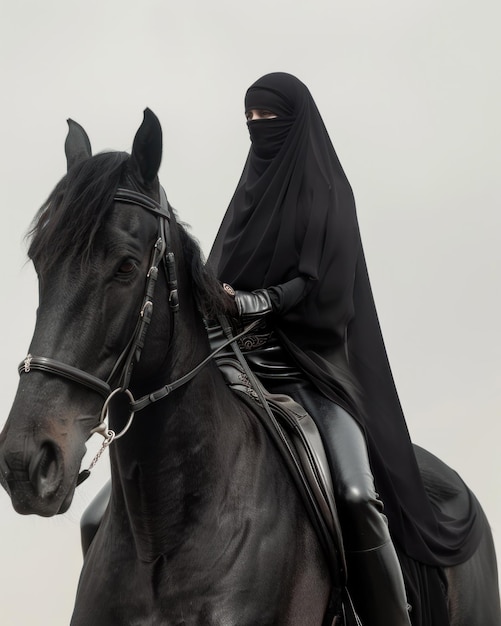 Photo a woman on a horse with a black headdress on