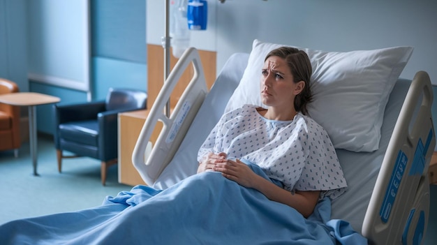 Photo a woman in a hospital bed with a medical stethoscope on her chest