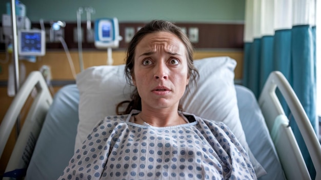 Photo a woman in a hospital bed with a sign that says  no