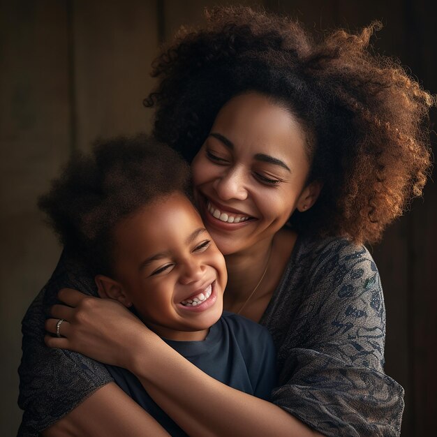 a woman hugging a child