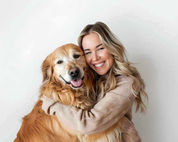 a woman hugging a dog with a woman hugging her