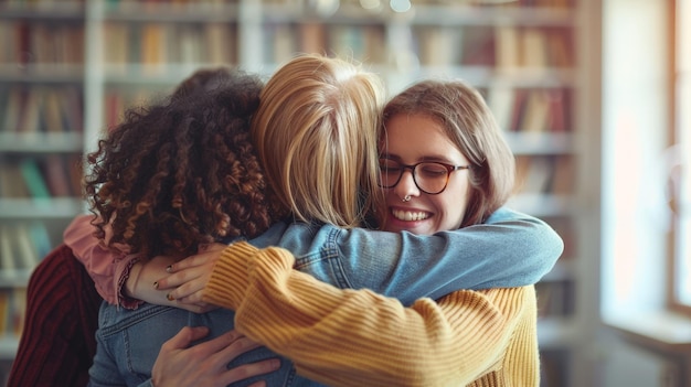 a woman hugs another woman in a hug