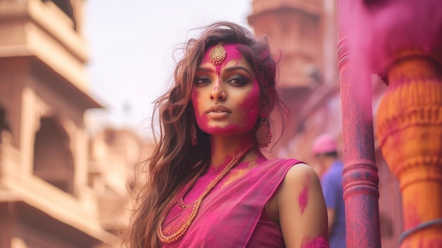 Woman on indian holiday holi