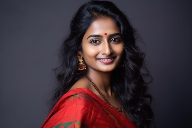 Woman indian and portrait in studio with smile for happiness natural beauty or brown skin empowerment