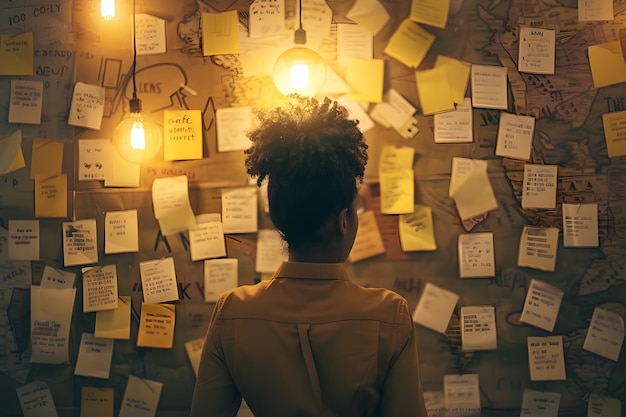 Woman Inspired by Colorful Sticky Notes and Light Bulb in AfroCaribbean Style To convey the message of creativity innovation and inspiration in a