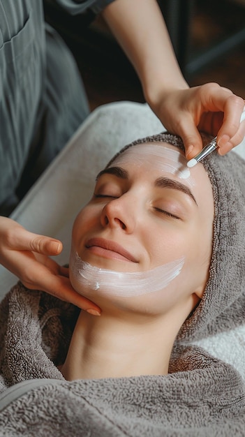 a woman is applying cream on her face