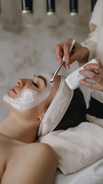 a woman is applying cream on her face