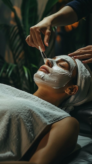 a woman is applying cream on her face