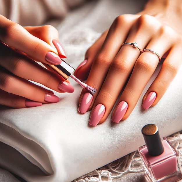 Photo a woman is applying nail polish on a book with a bottle of perfume