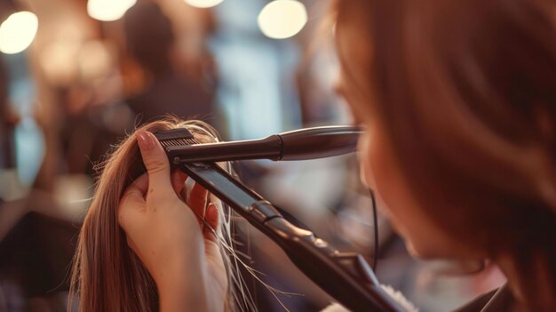 Photo a woman is brushing her hair with a comb