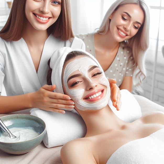 a woman is brushing a mans face with a mask on it