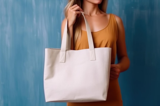 A woman is carrying a tote bag mockup