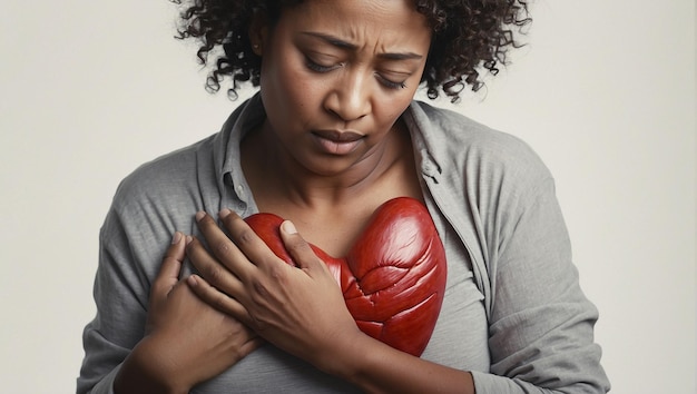 A woman is clutching his chest in pain