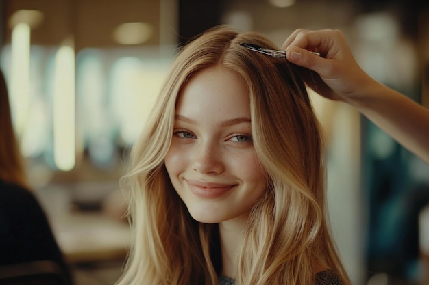 a woman is combing her hair with a comb