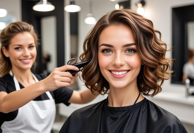 a woman is cutting her hair with a comb that says hair