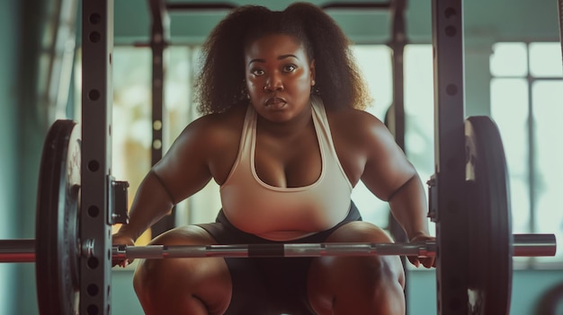 a woman is doing a squat with a barbell