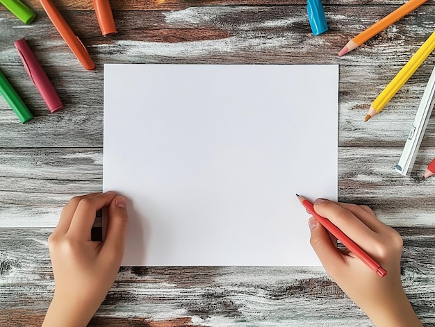 a woman is drawing a piece of paper with a pencil on it