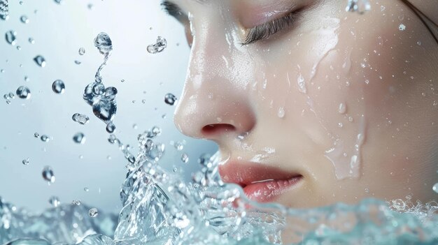 Photo a woman is drinking water from a fountain with bubbles