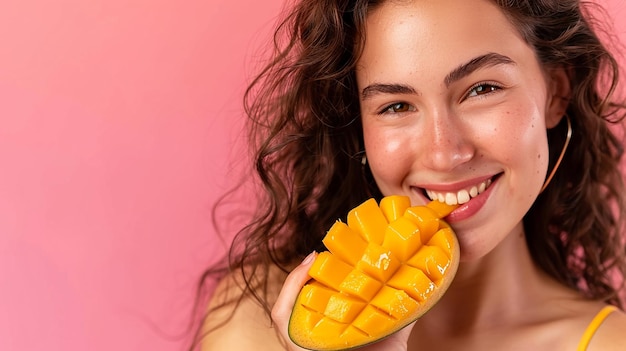 a woman is eating a banana with a bunch of bananas