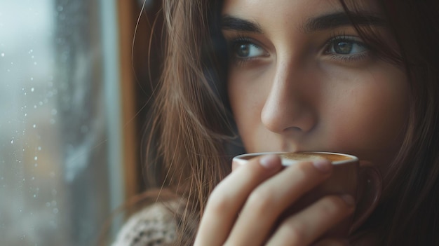 a woman is eating a cup of tea