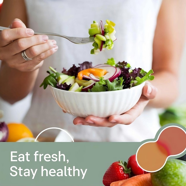 Photo a woman is eating healthy healthy healthy healthy healthy healthy healthy healthy healthy food