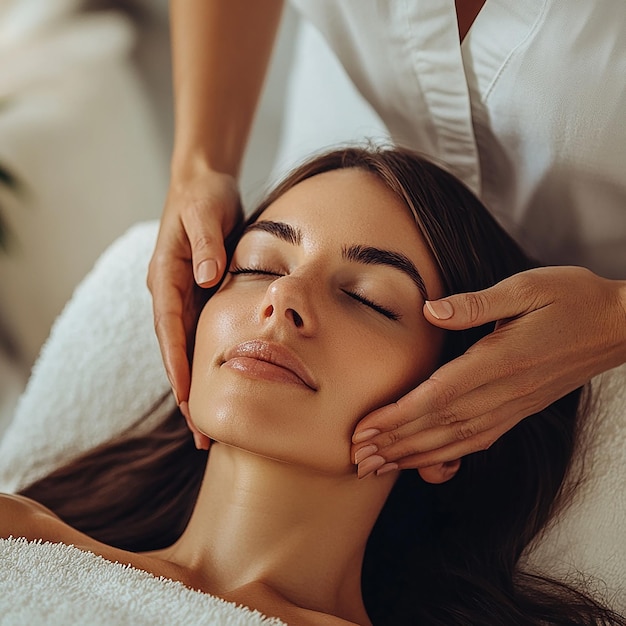 Photo a woman is getting her eyes closed and the other woman is wearing a white shirt