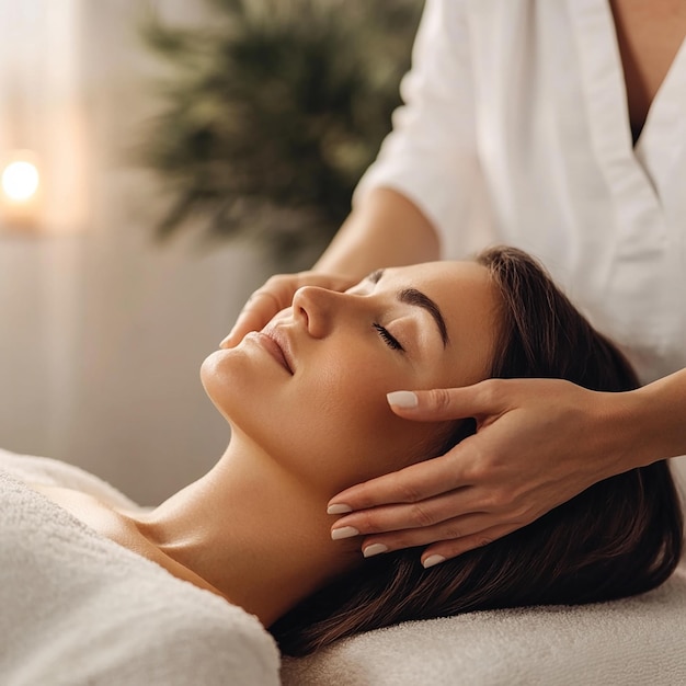 a woman is getting her face done by a woman