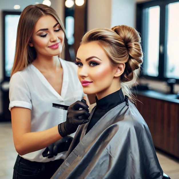 a woman is getting her hair done in the beauty salon