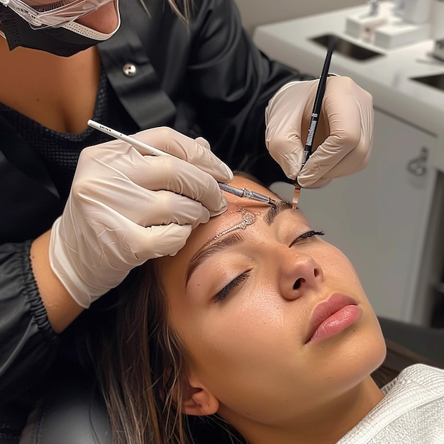 Photo a woman is getting her makeup done by a woman