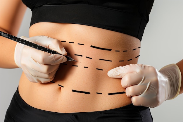 Photo a woman is getting a procedure done on her stomach