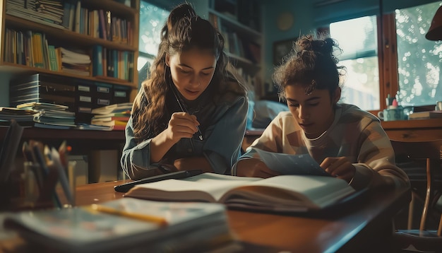 Photo a woman is helping a young girl write