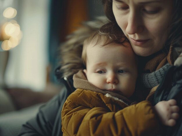 Woman is holding baby in her arms