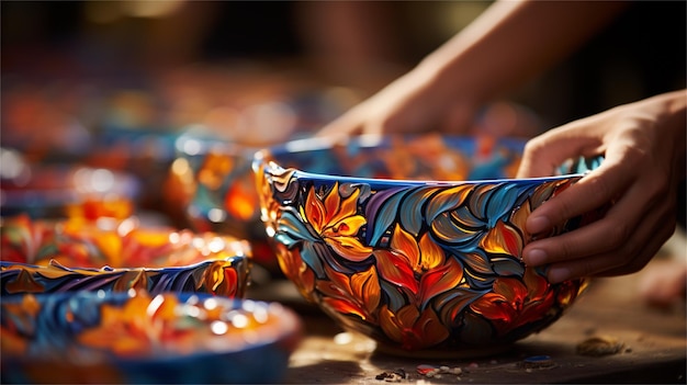 Photo a woman is holding a colorful bowl with the word  fall  on it